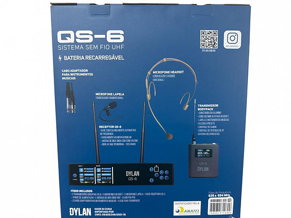 MICROFONE SEM FIO DYLAN QS 6 DUPLO HEADSET/ LAPELA/ INSTRUMENTO