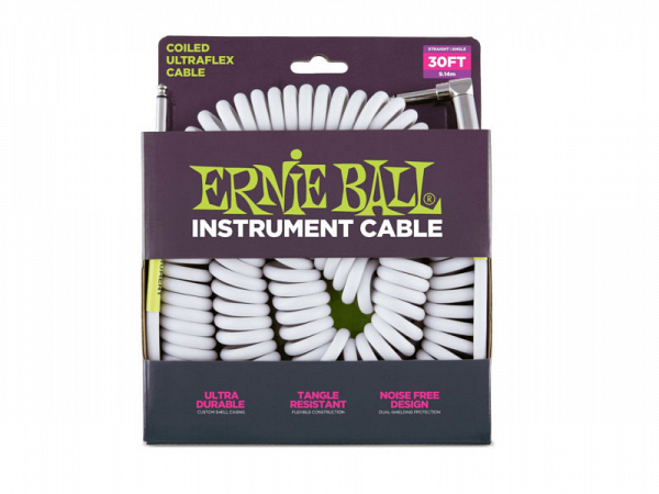 CABO ERNIE BALL ENROLADO 6045  P10 RETO - P10 ANGULADO 9,14 MTS WHITE