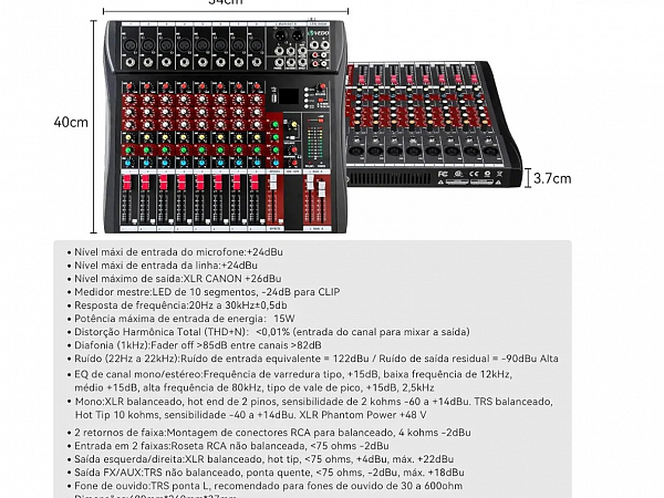 MESA VEDO 8 CANAIS EF/EQ VDA208L - BLUETOOTH