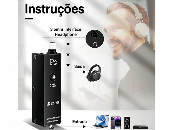 AMPLIFICADOR FONE VEDO VDP2  PRETO