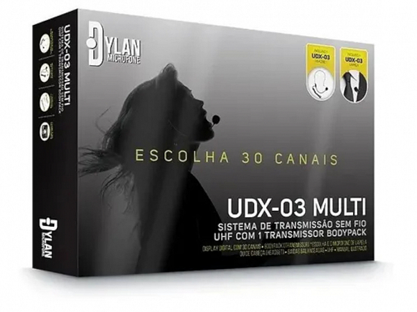 MICROFONE SEM FIO DYLAN UDX 03 HEADSET OU LAPELA 30 CANAIS