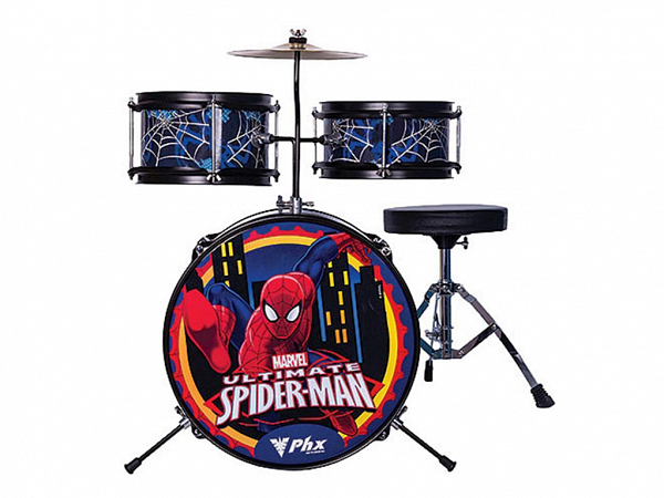 BATERIA PHX MARVEL INFANTIL SPIDER 3 PEÇAS 14 AZUL