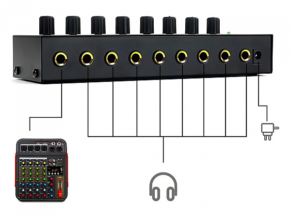 AMPLIFICADOR DE FONE VEDO HA800 - 8 CANAIS