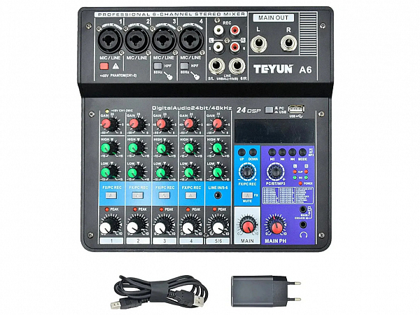 MESA TEYUN 6 CANAIS EF/EQ A6 - BLUETOOTH - USB