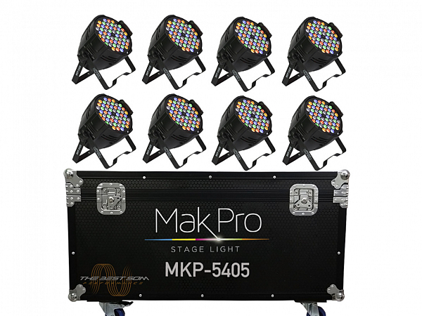 KIT 8 REFLETOR MAKPRO PAR 64 LED MKP 5405 RGBWA 54 X 5W - C/ CASE