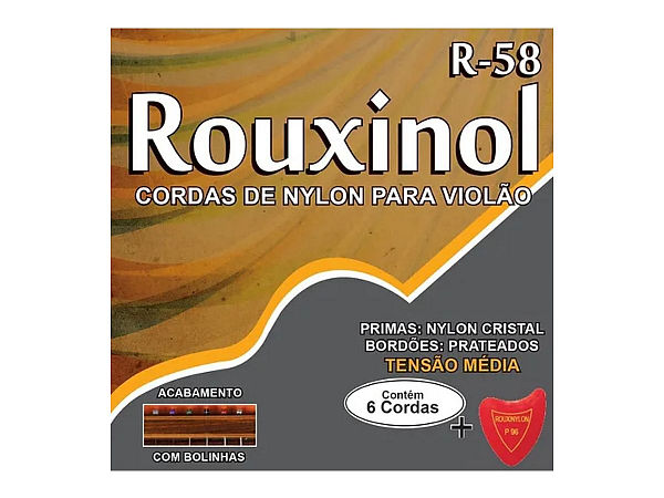 ENC ROUXINOL VIOLAO NYLON R 58 CRISTAL/PRATA C/BOLINHA MEDIA
