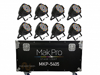 KIT 8 REFLETOR MAKPRO PAR 64 LED MKP 5405 RGBWA 54 X 5W - C/ CASE