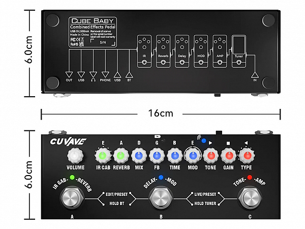 PEDAL EFEITO M-VAVE CUVAVE CUBE BABY PRETO VD612