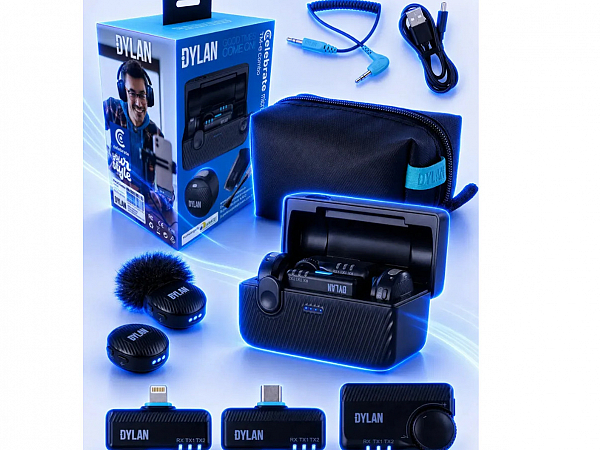 MICROFONE SEM FIO DYLAN CELEBRATE LAPELA DUPLO TM-6 COMBO USB-C / LIGHTNING / CAMERA