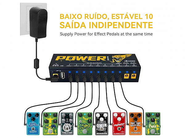 FONTE VEDO POWER VDSK3 9V/ 12V/ 18VDC ISOLADA 10 PEDAIS