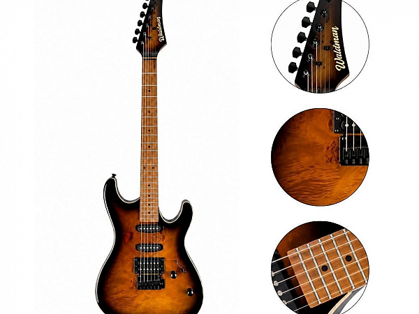 GUITARRA WALDMAN SUPER STRATO WIS160 SBRB SPALTED BROWN BURST FOSCO C/ BAG
