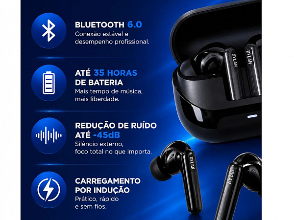 FONE DYLAN CELEBRATE AT-10 AIRTWO BLUETOOTH C/ MICROFONE PRETO
