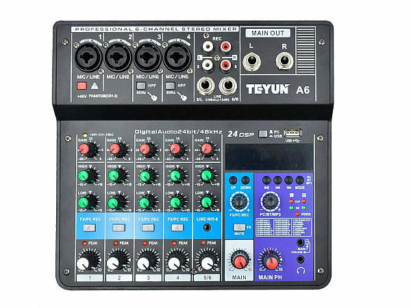 MESA TEYUN 6 CANAIS EF/EQ A6 - BLUETOOTH - USB