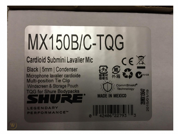 MICROFONE SHURE LAPELA MX 150B/C-TQG